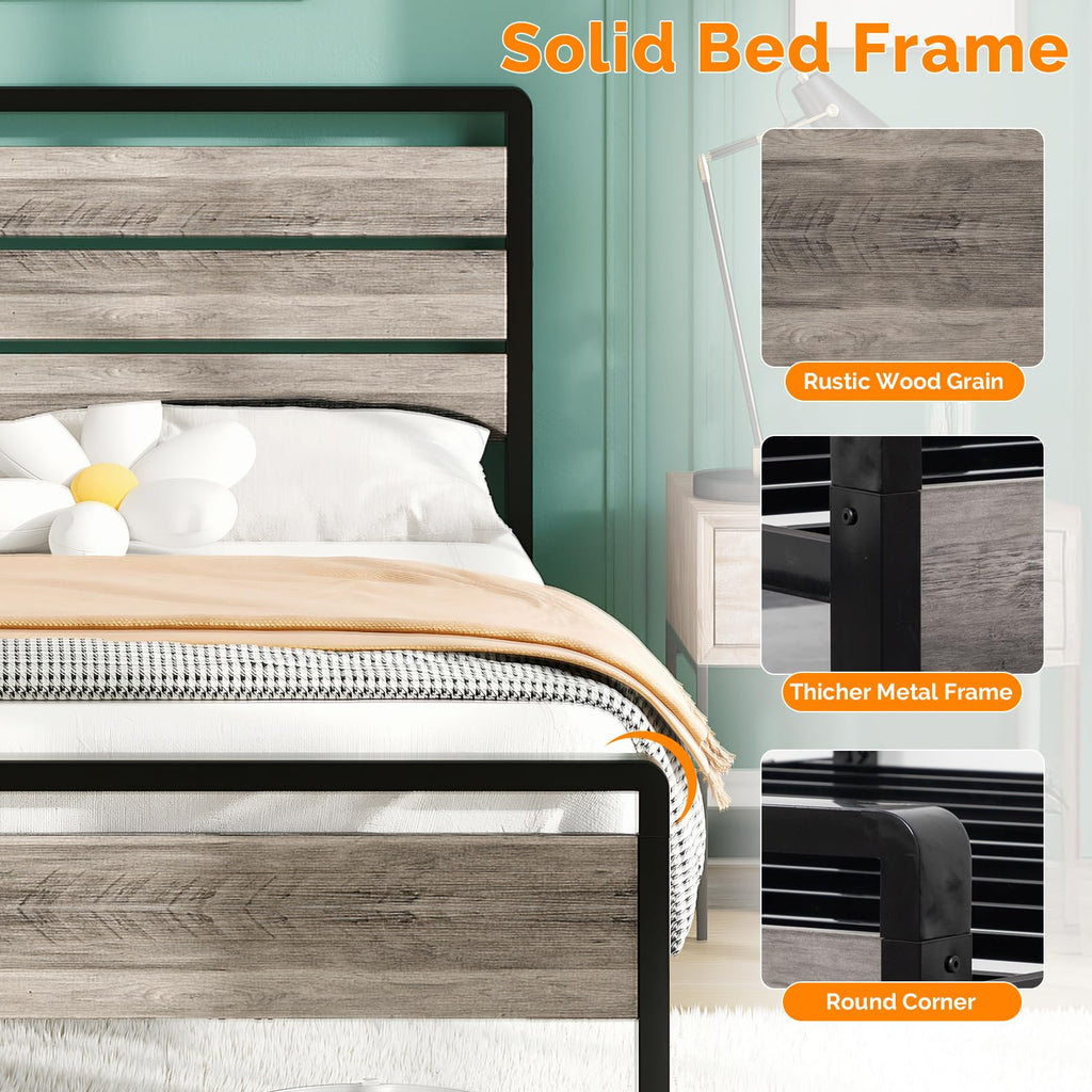 Twin Bed Frame Set of 2 with LED Headboard and USB Charging Station K838872