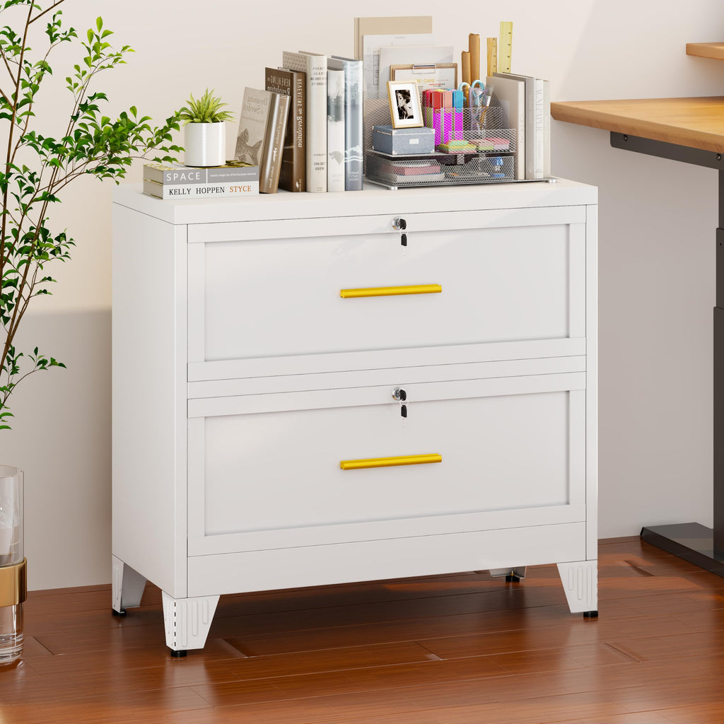 White 2 Drawer Metal Lateral File Cabinet with Lock E81081