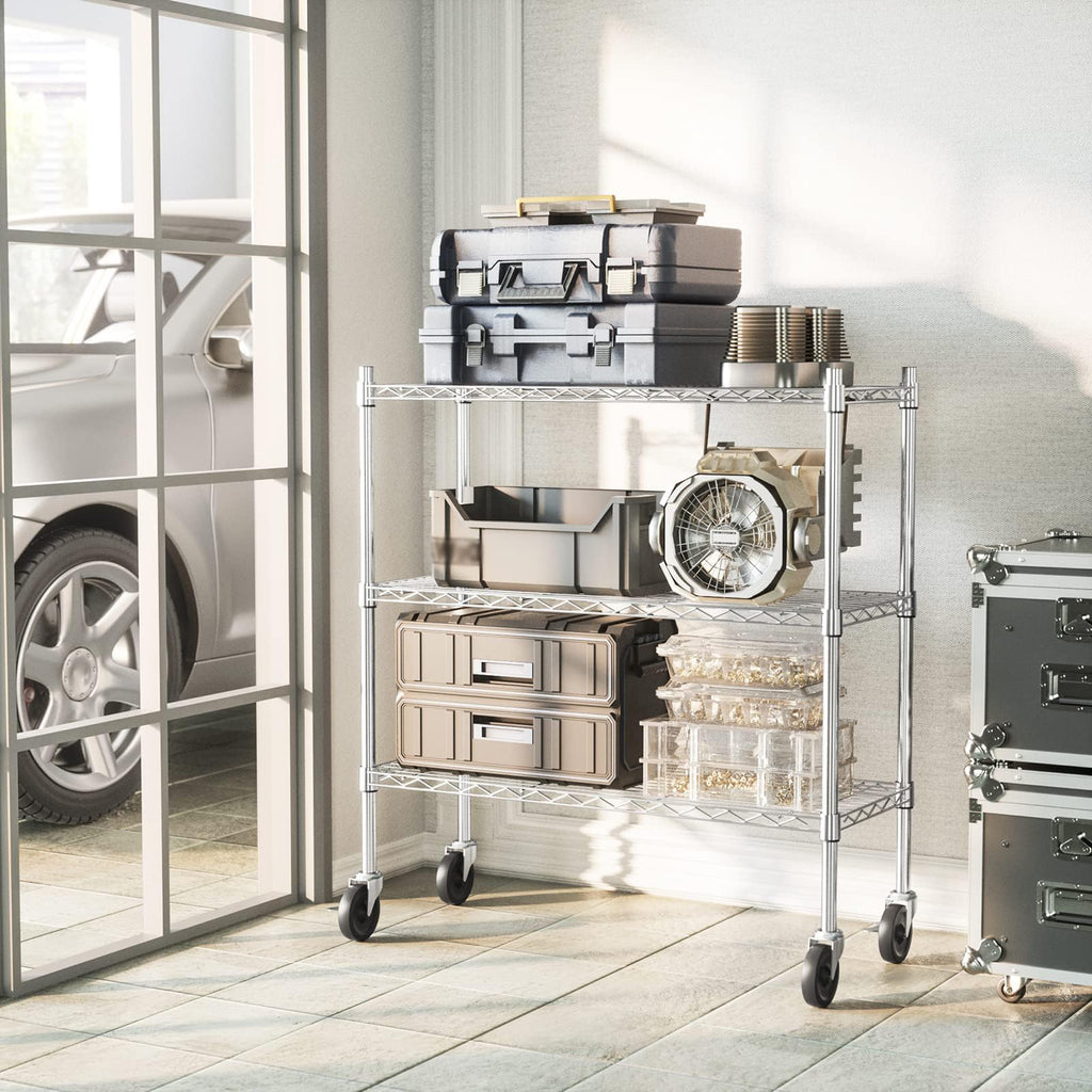 3-Tier Heavy Duty Metal Storage Shelves with Casters J140
