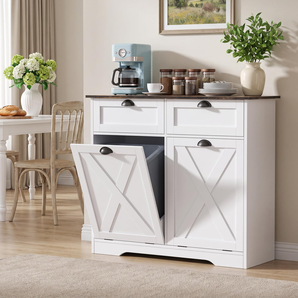 White Tilt Out Trash Cabinet C894193