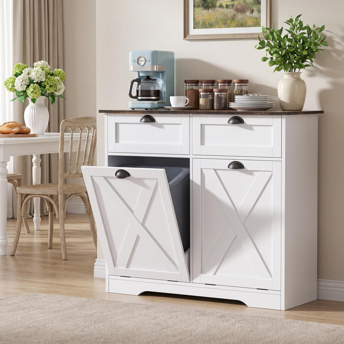 White Tilt Out Trash Cabinet C894193