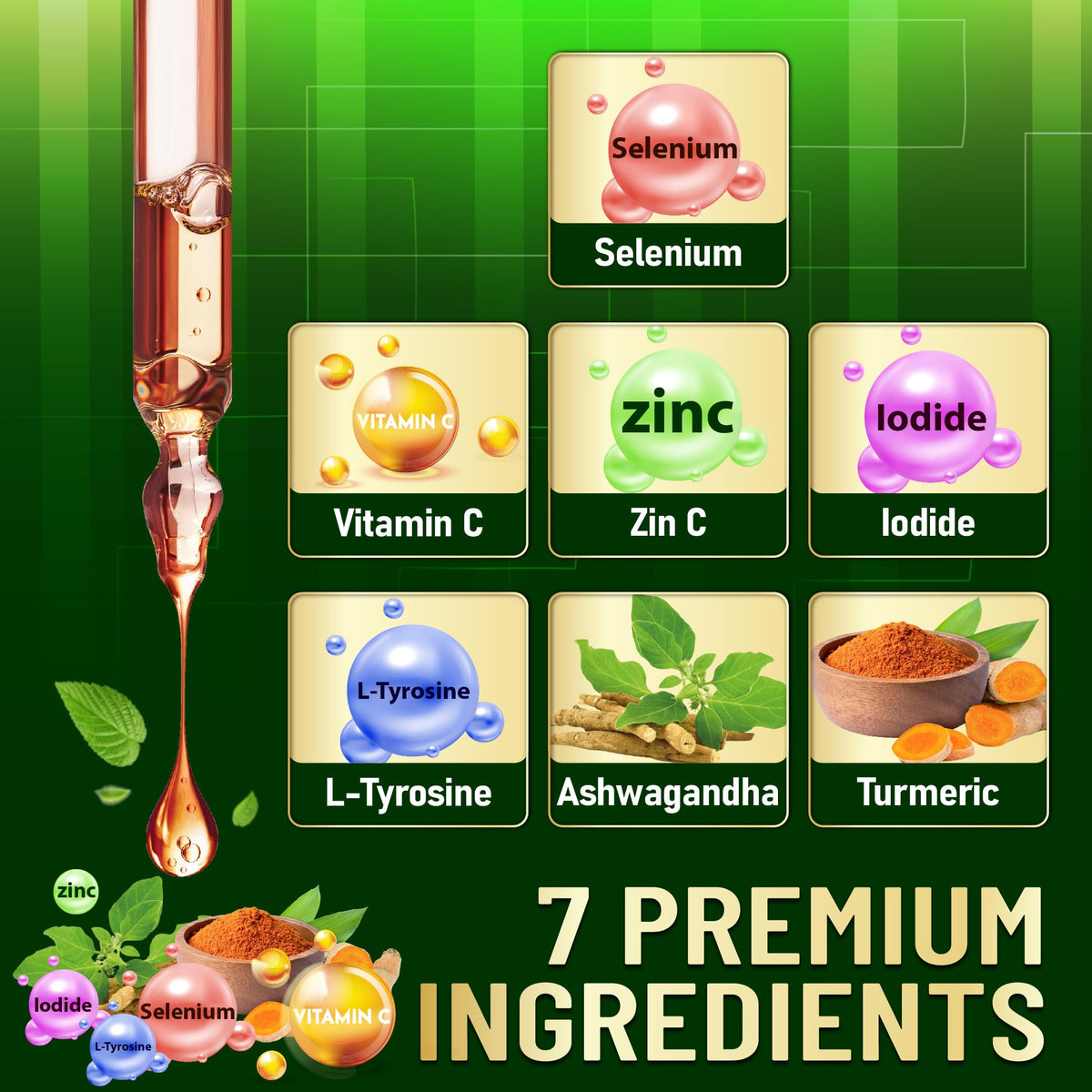 Selenium Liquid Drops with Vitamin C, Zinc, Iodine, L-Tyrosine, Ashwagandha and Turmeric B9691
