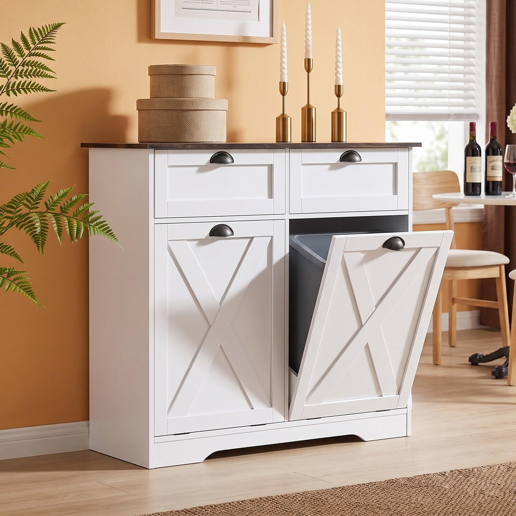 White Tilt Out Trash Cabinet C894193