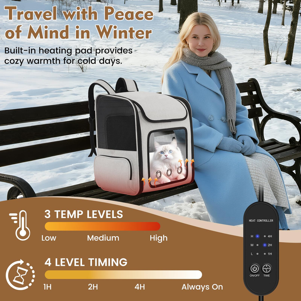 Cat Backpack Carrier with Cooling Fan & Heating Pad X66839