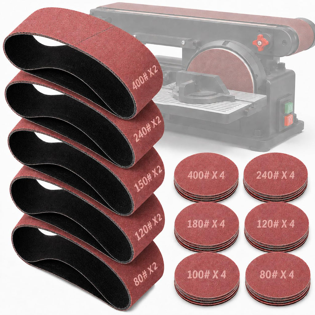 34 Pieces Sanding Belts and PSA Sanding Discs Set Alumina K348001