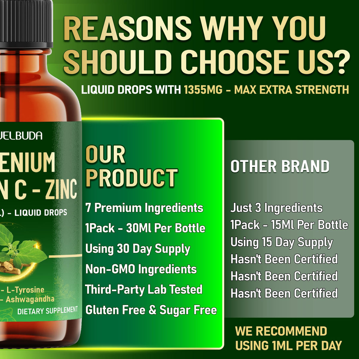Selenium Liquid Drops with Vitamin C, Zinc, Iodine, L-Tyrosine, Ashwagandha and Turmeric B9691