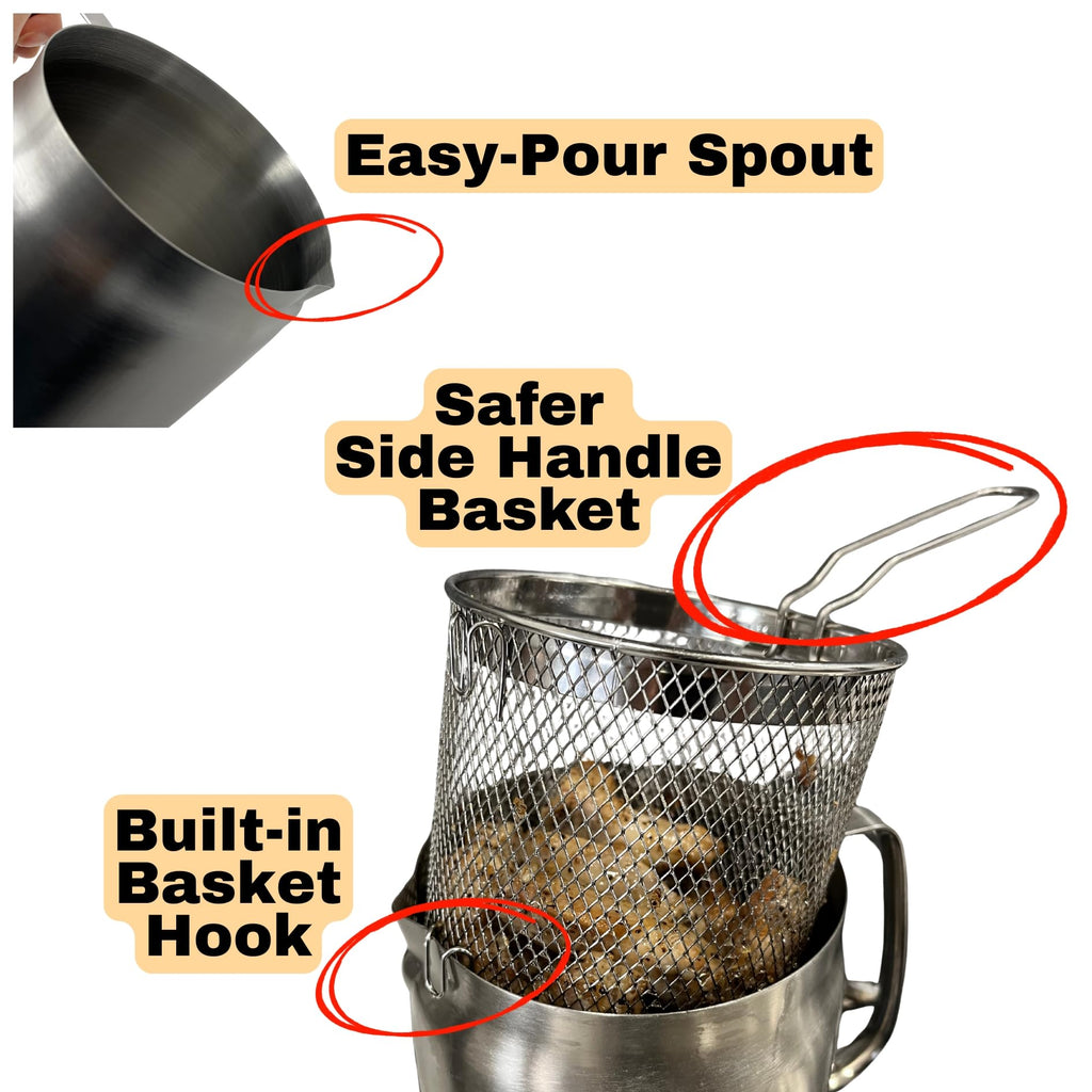 304 Stainless Steel Deep Fryer Pot with Basket and Oil Strainer, 3.5 L I280