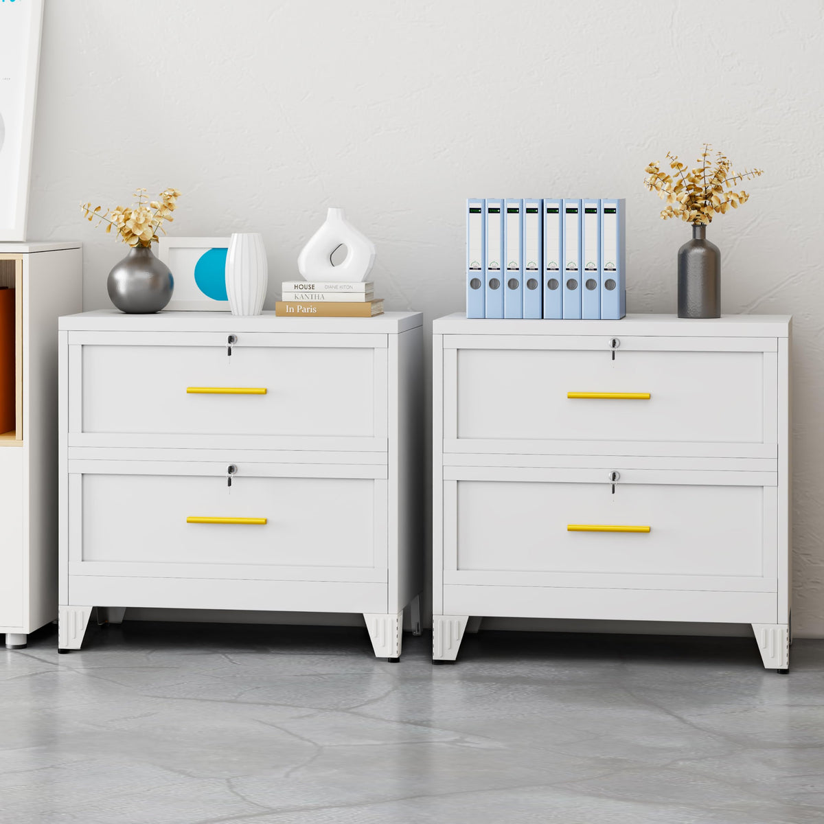 White 2 Drawer Metal Lateral File Cabinet with Lock E81081
