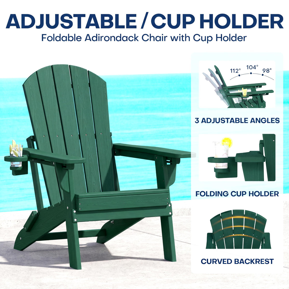 Folding Adjustable Adirondack Chair Set of 2 Green C265