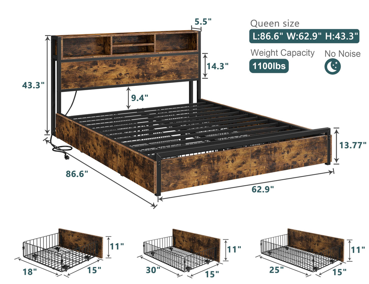 Queen Bed Frame with 6 Storage Drawers E71113