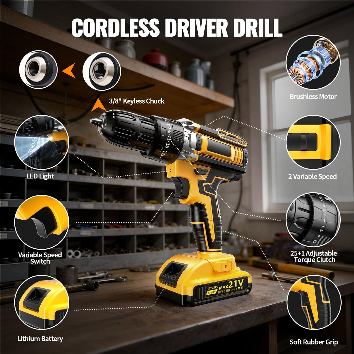21V Cordless Drill Driver with 2 Batteries X943