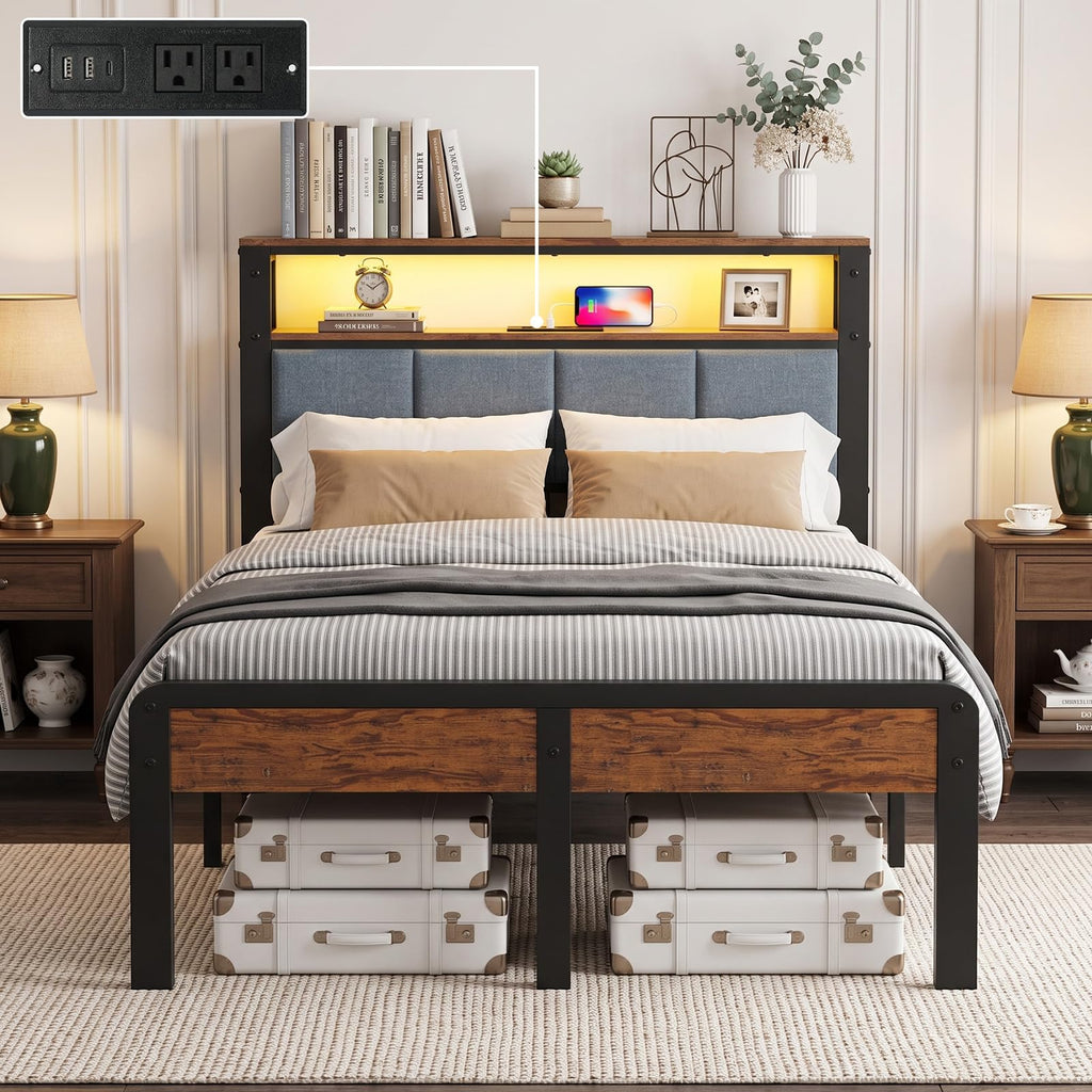 Twin Bed Frame with 18-Inch Under-Bed Storage and RGB LED Lights E2433