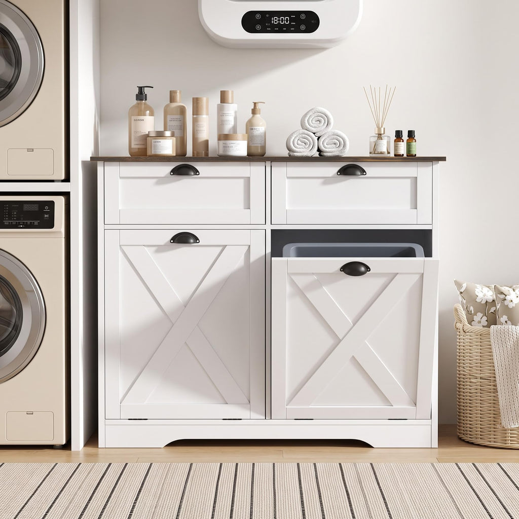 White Tilt Out Trash Cabinet C894193
