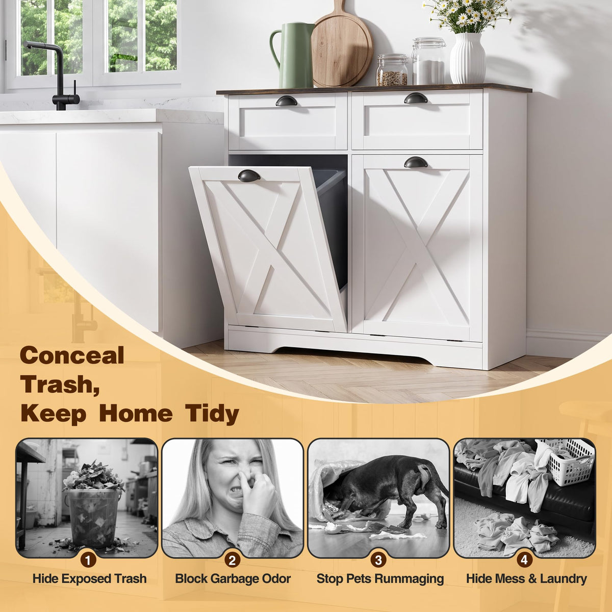 White Tilt Out Trash Cabinet C894193