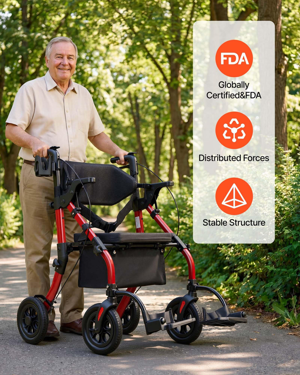 2-in-1 Foldable Aluminum Rollator Walker & Transport Chair B274