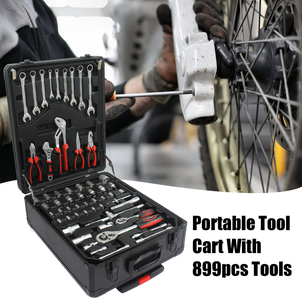 899pcs Rolling Tool Box Set with 4 Drawer Organizer Storage Case M829