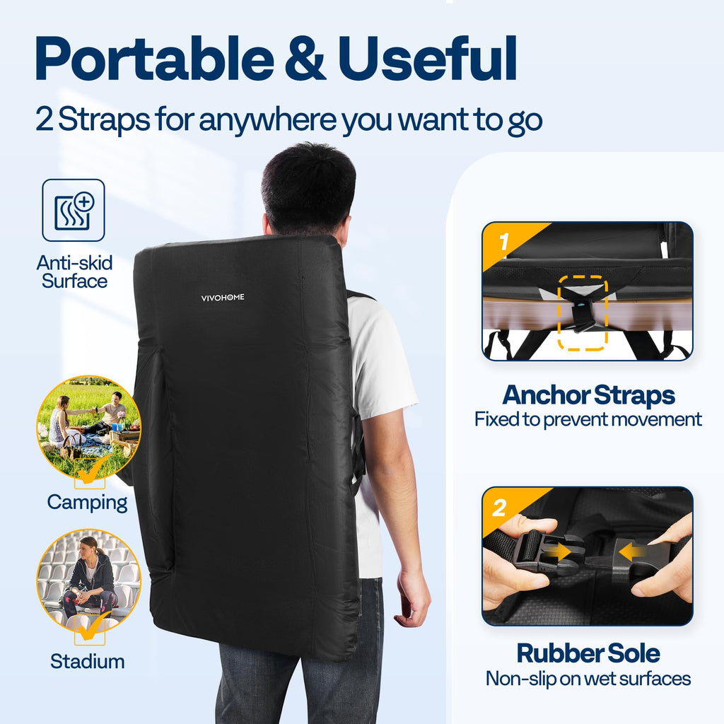 2 Pack Portable Padded Stadium Seats with Back Support and Cup Holder L480