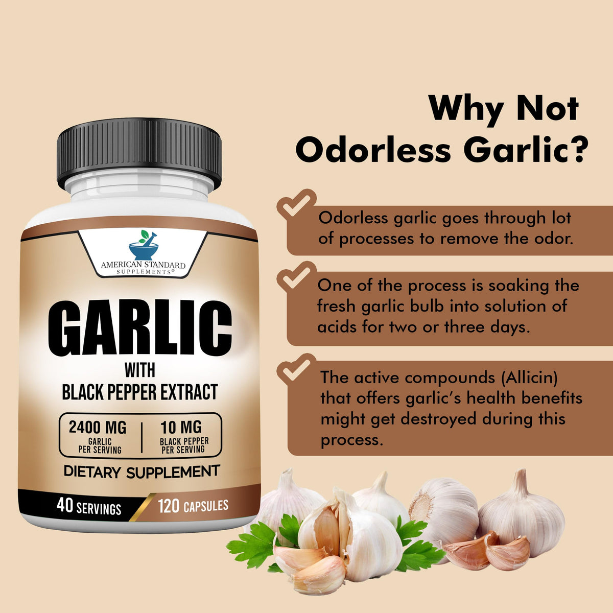 Garlic 2400mg with Black Pepper Fruit Extract 120 Capsules Q779