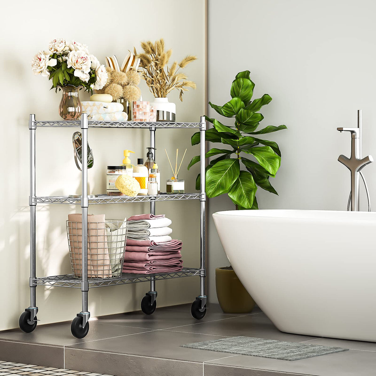3-Tier Heavy Duty Metal Storage Shelves with Casters J140