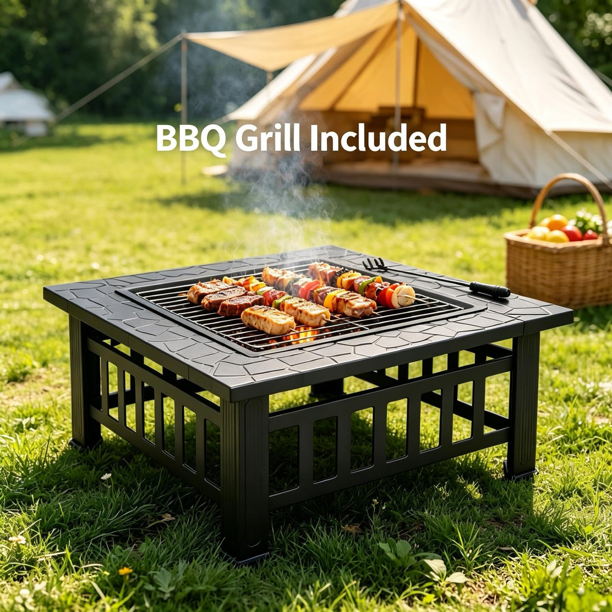 32" Square Metal Wood Burning Fire Pit Table Y6553