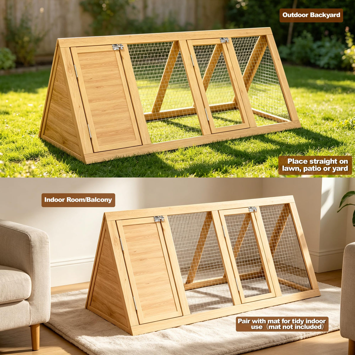A-Frame Wooden Rabbit Hutch with Run H950