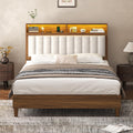 Wood Full Size Bed Frame with Charging Station & LED Lights Q9762
