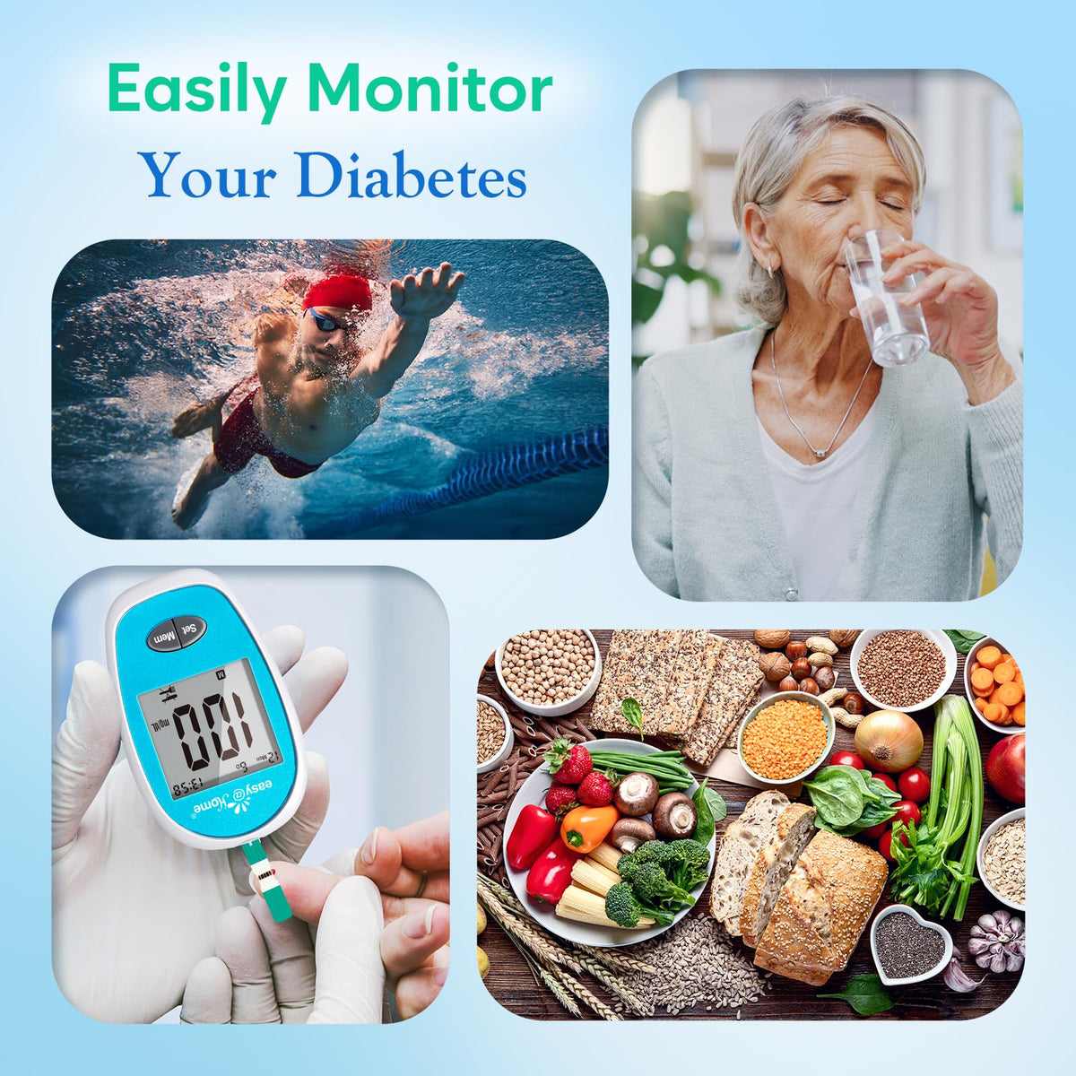 Wireless Glucose Monitor Kit, 100-Strip Blood Sugar Testing Kit Z7304