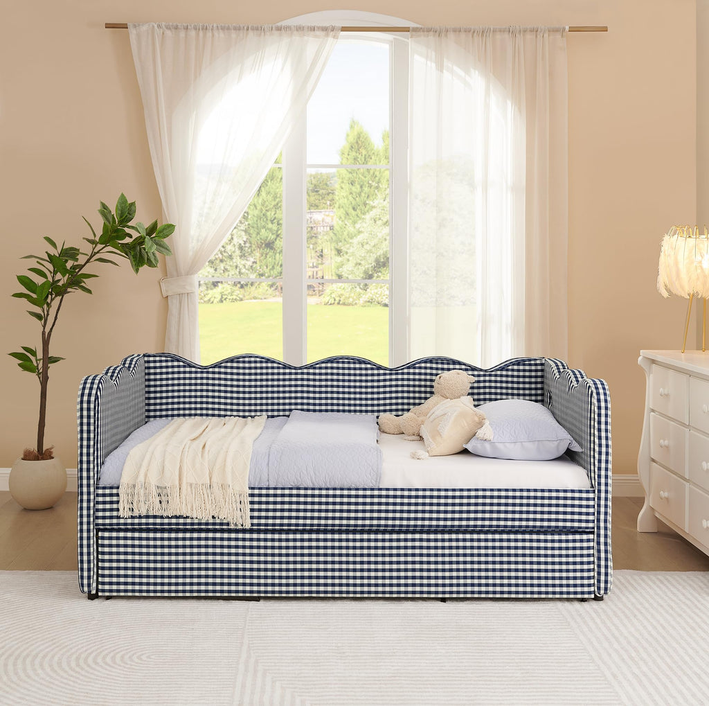 Twin Size Upholstered Daybed with Trundle and USB Port V7581