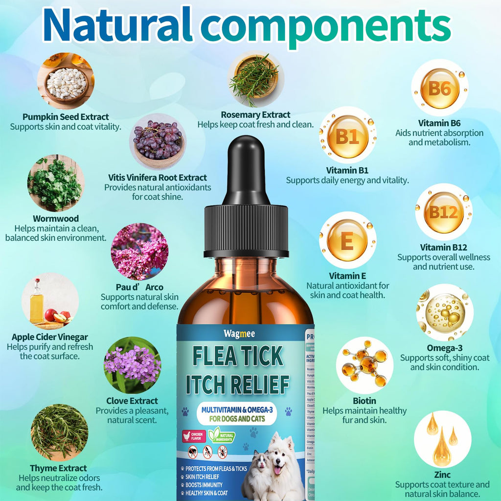 Natural Oral Flea and Tick Drops with Multivitamin for Pets V38960