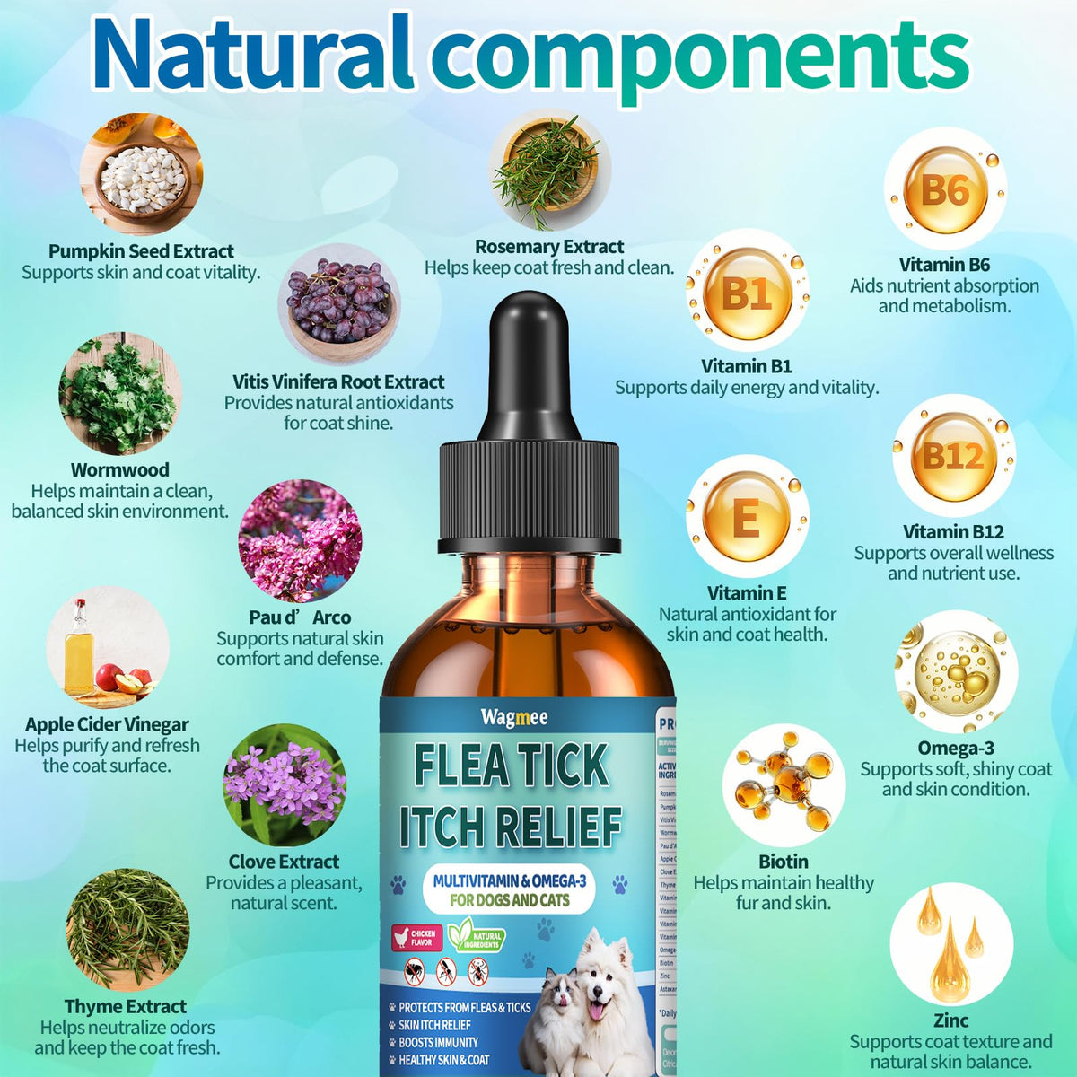 Natural Oral Flea and Tick Drops with Multivitamin for Pets V38960