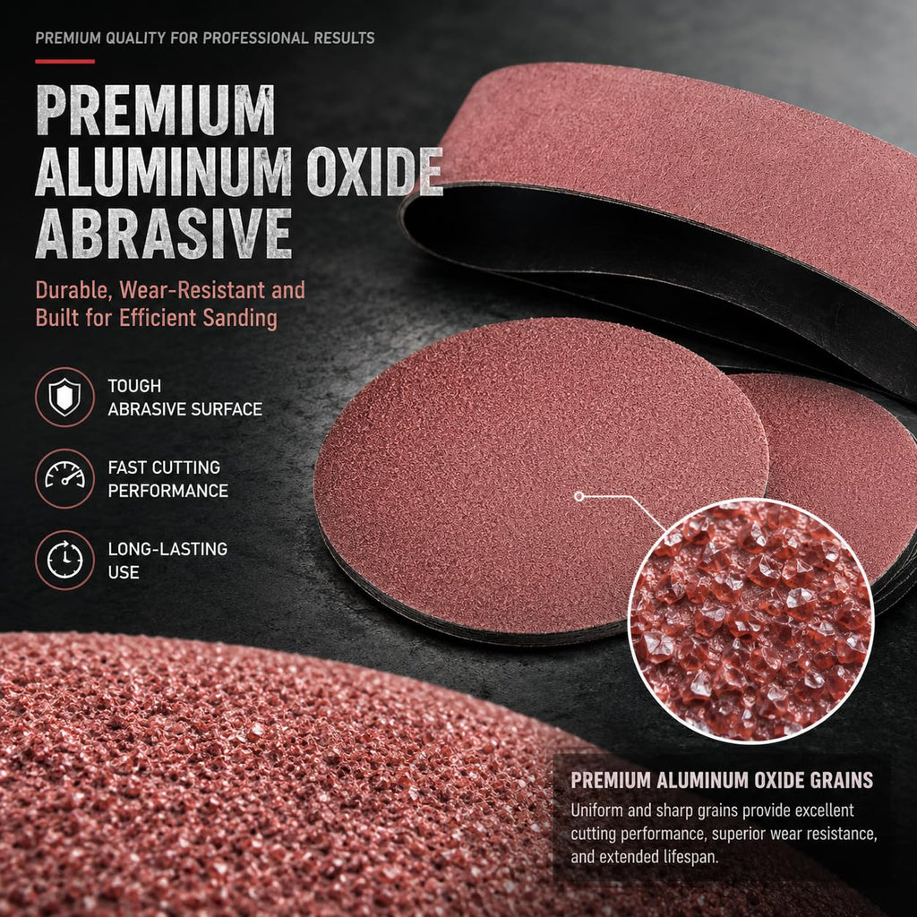 34 Pieces Sanding Belts and PSA Sanding Discs Set Alumina K348001