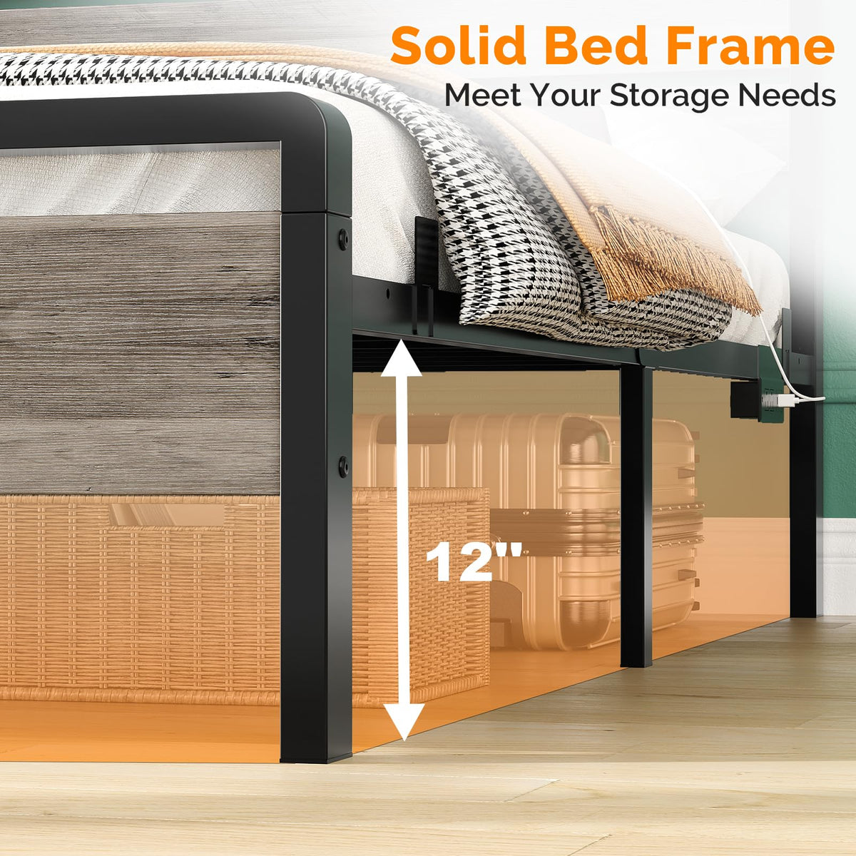 Twin Bed Frame Set of 2 with LED Headboard and USB Charging Station K838872