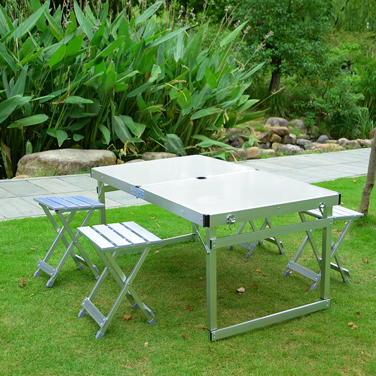 Portable Adjustable Height Aluminum Alloy Camping Table with 4 Stools G730