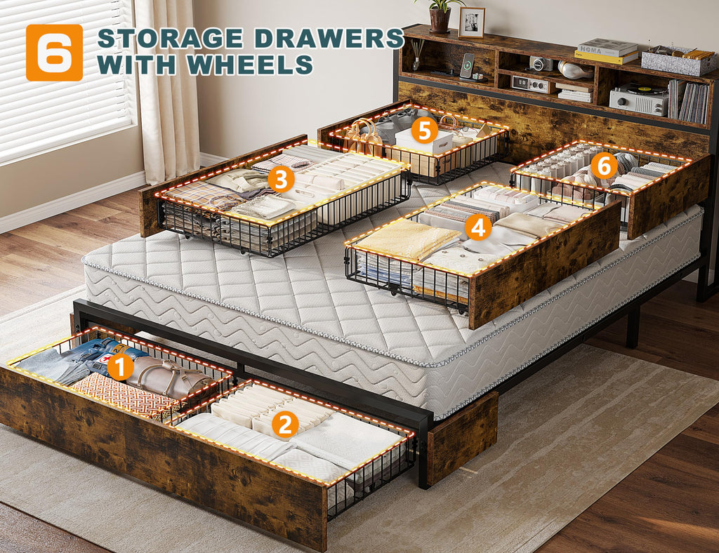 Queen Bed Frame with 6 Storage Drawers E71113