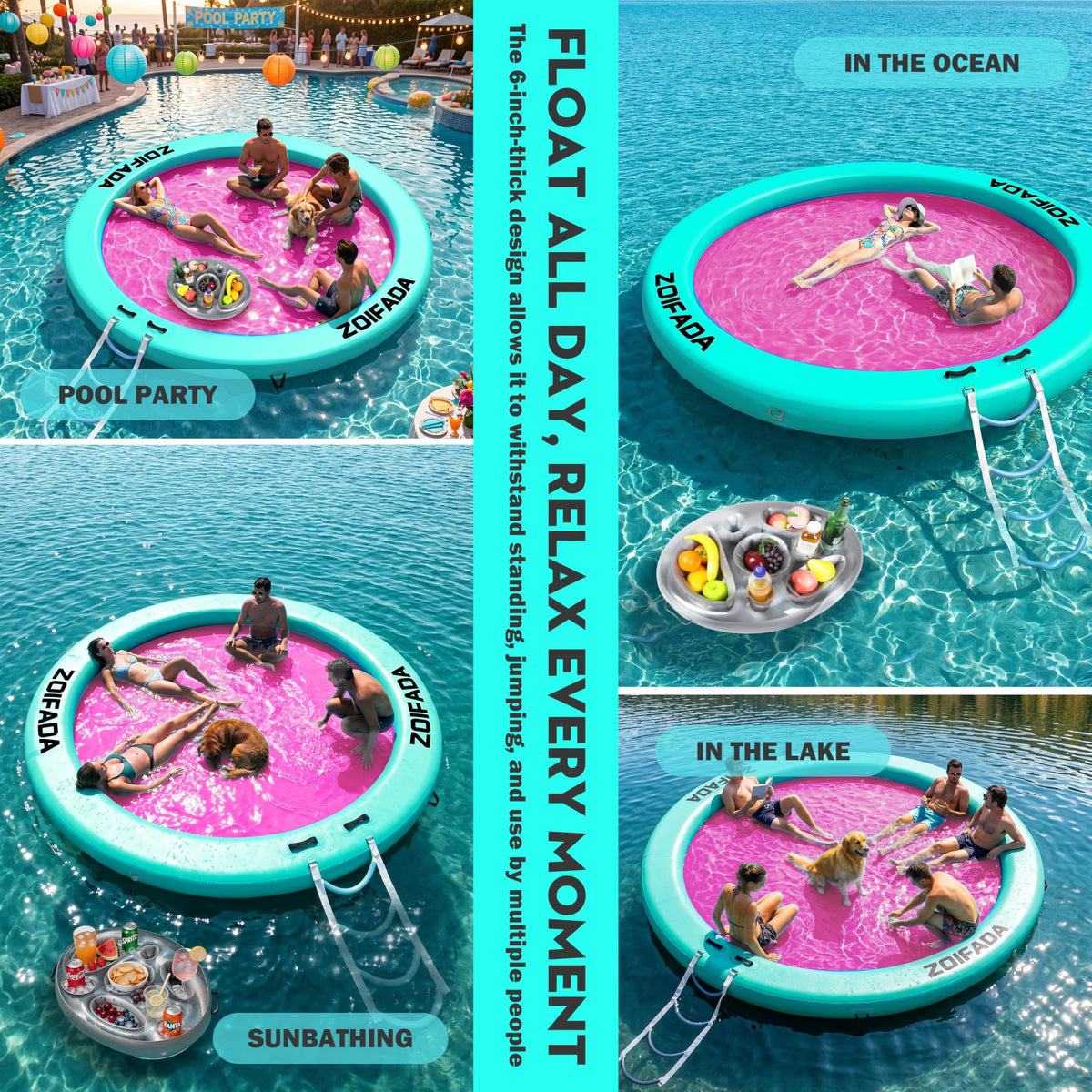 Inflatable Round Floating Ring with Cup Holder D31149