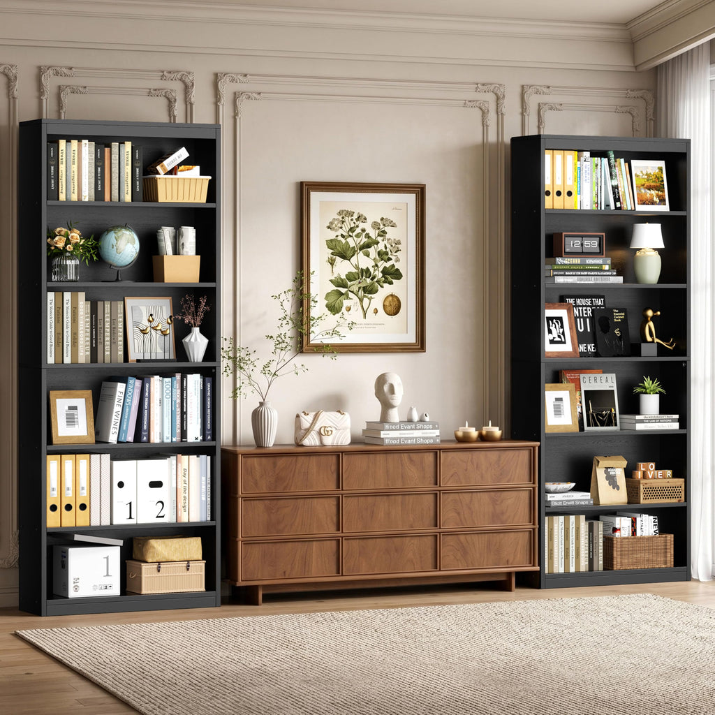 6-Tier Black Wood Bookshelf P7570