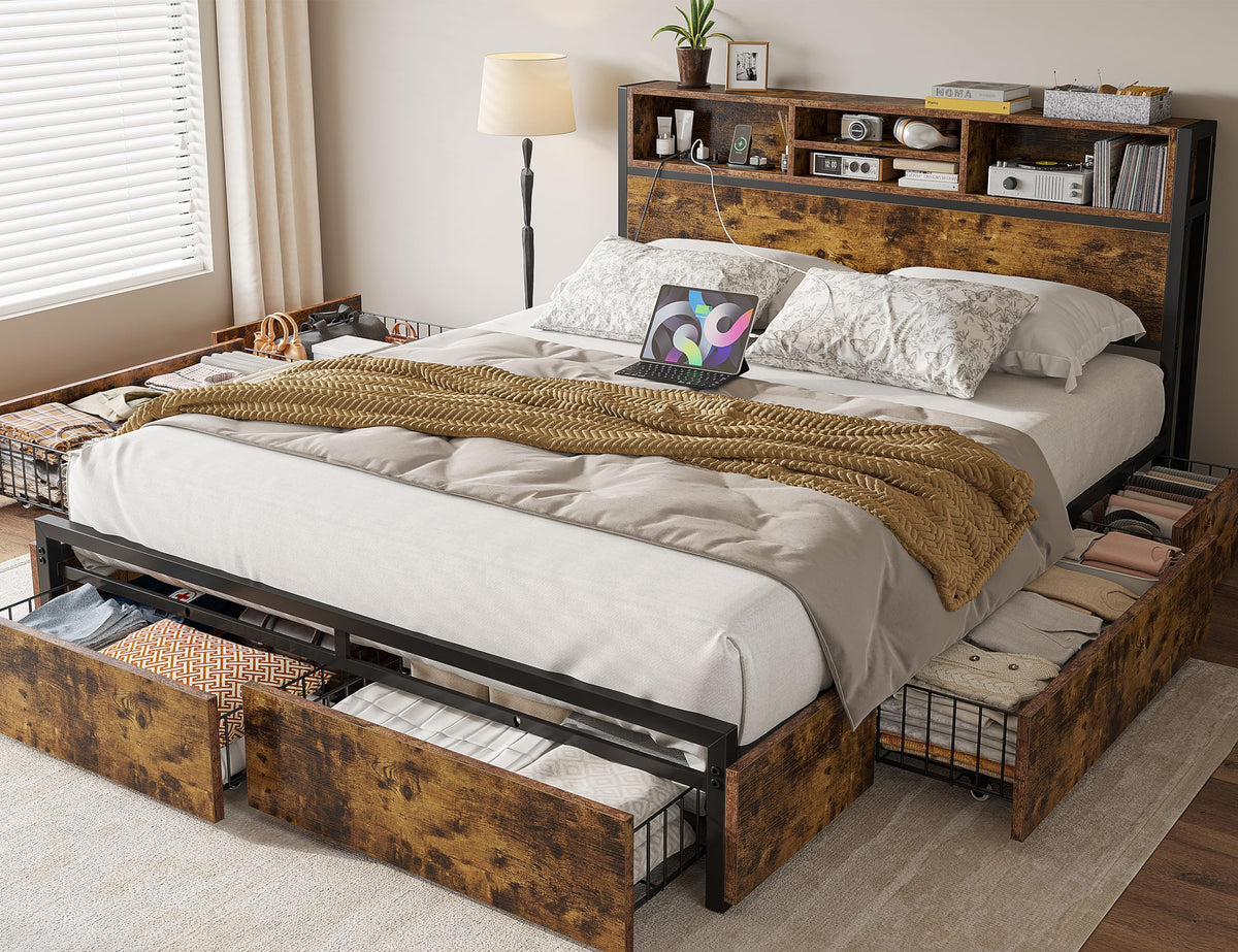 Queen Bed Frame with 6 Storage Drawers E71113