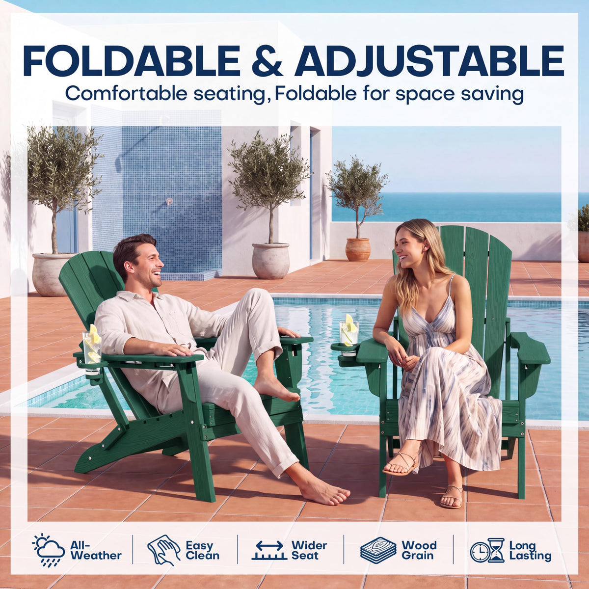 Folding Adjustable Adirondack Chair Set of 2 Green C265