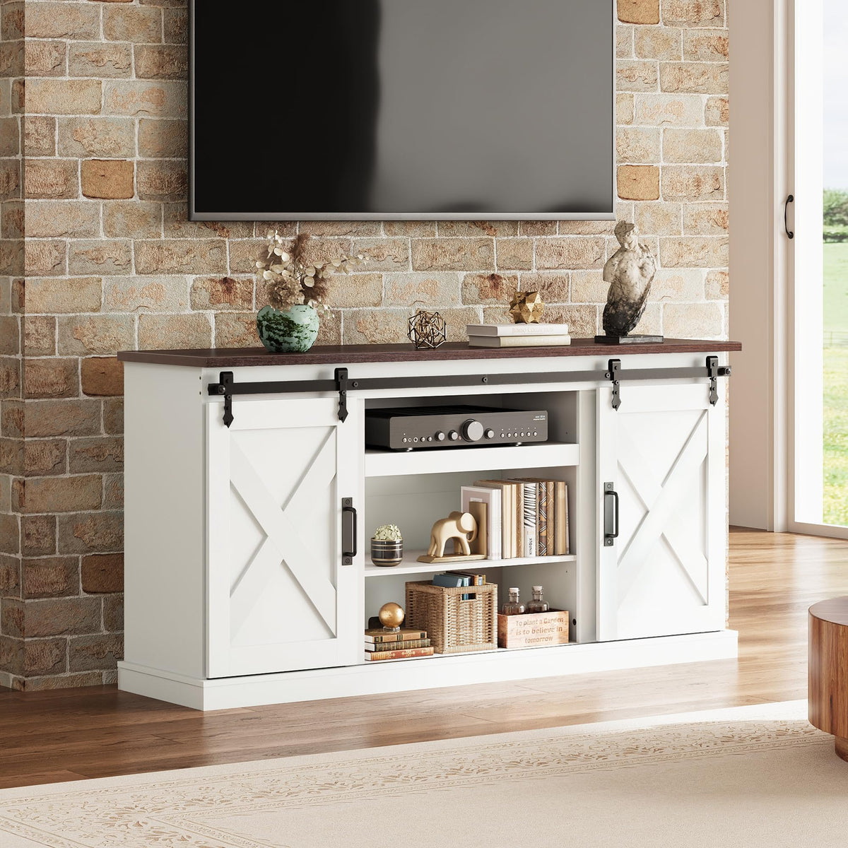 White Sliding Barn Door TV Stand K1264