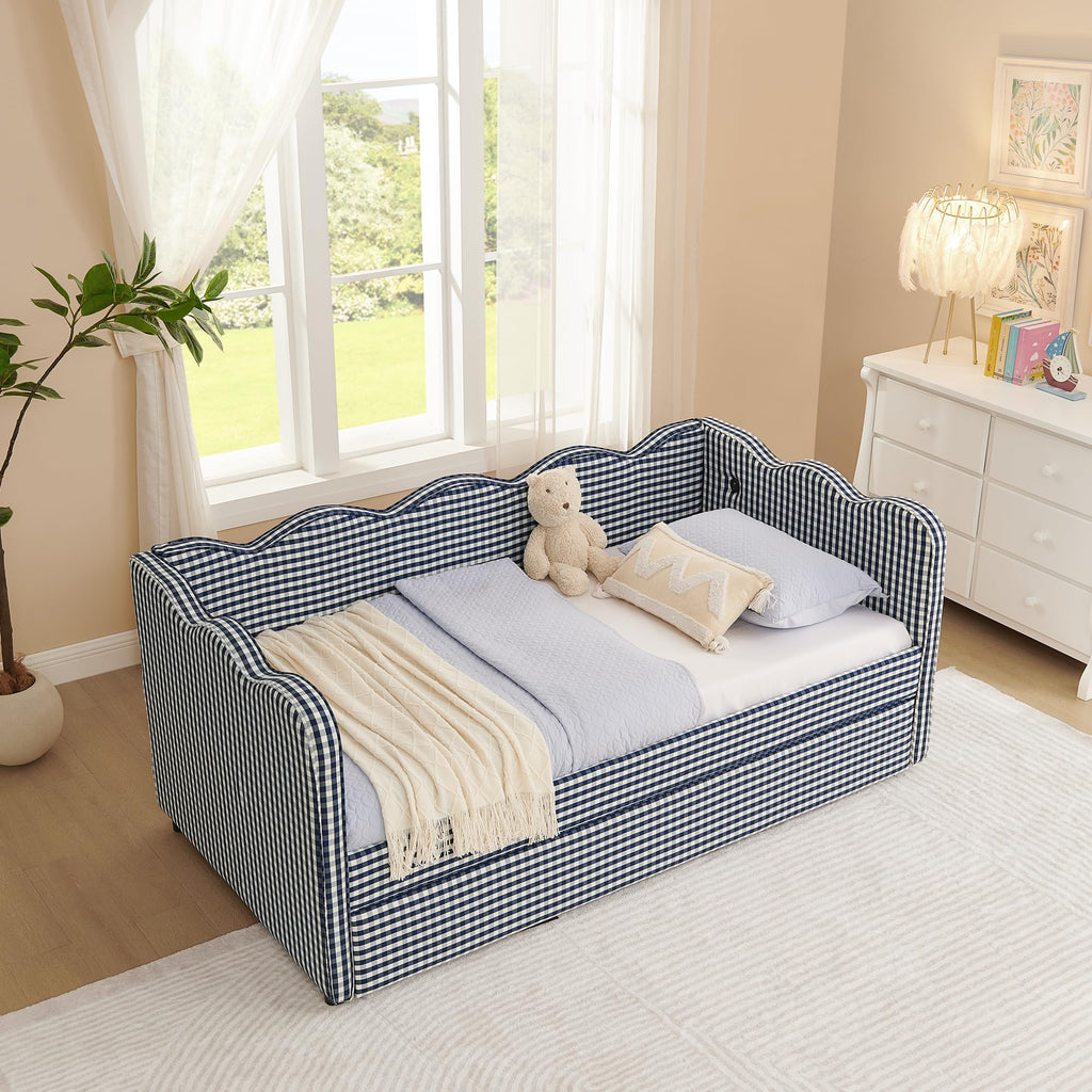 Twin Size Upholstered Daybed with Trundle and USB Port V7581