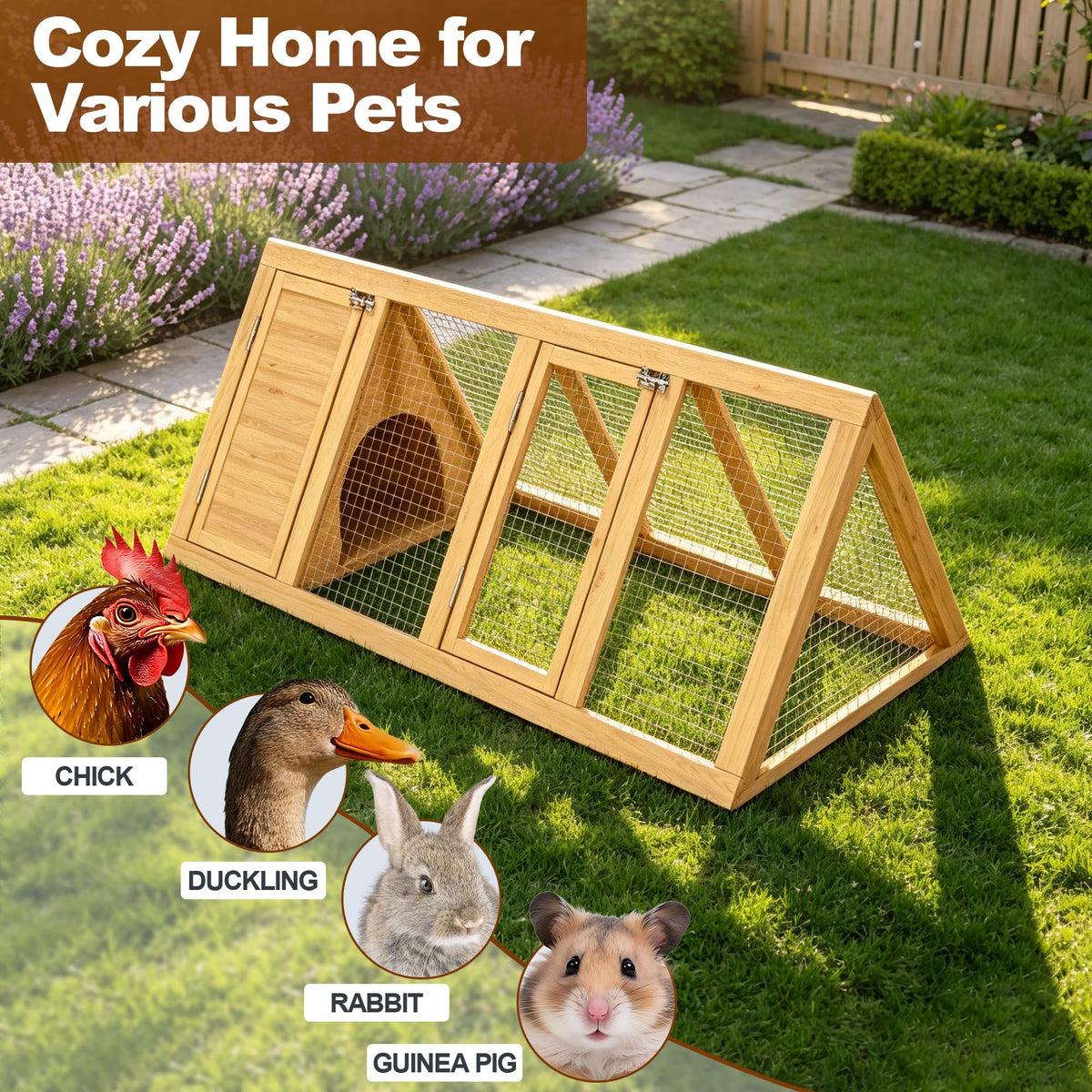 A-Frame Wooden Rabbit Hutch with Run H950