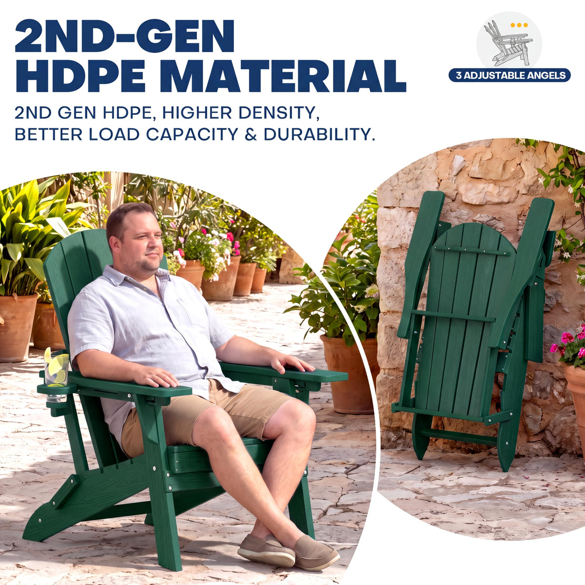 Folding Adjustable Adirondack Chair Set of 2 Green C265