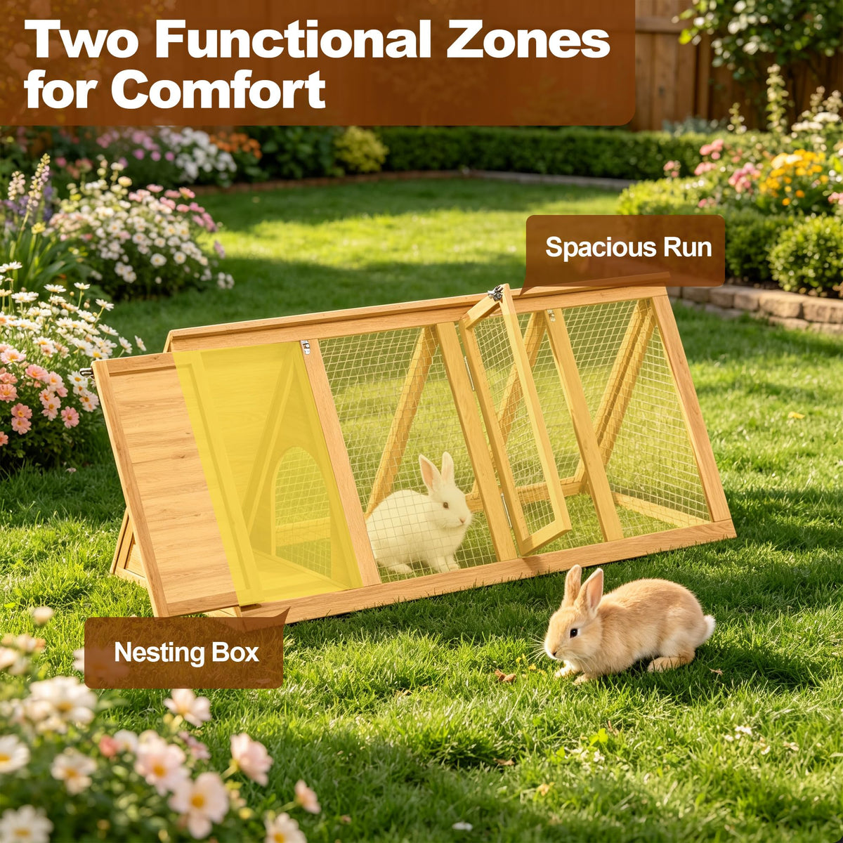 A-Frame Wooden Rabbit Hutch with Run H950
