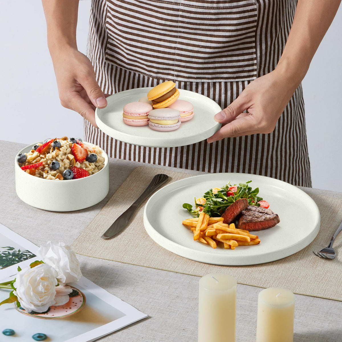 Speckled White 12 Pc Stoneware Dinnerware Set J303