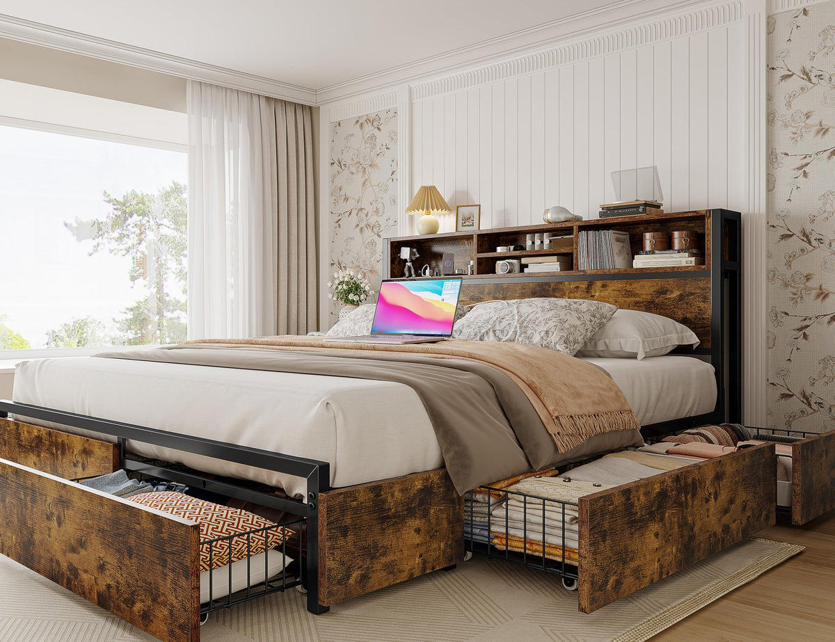 Queen Bed Frame with 6 Storage Drawers E71113