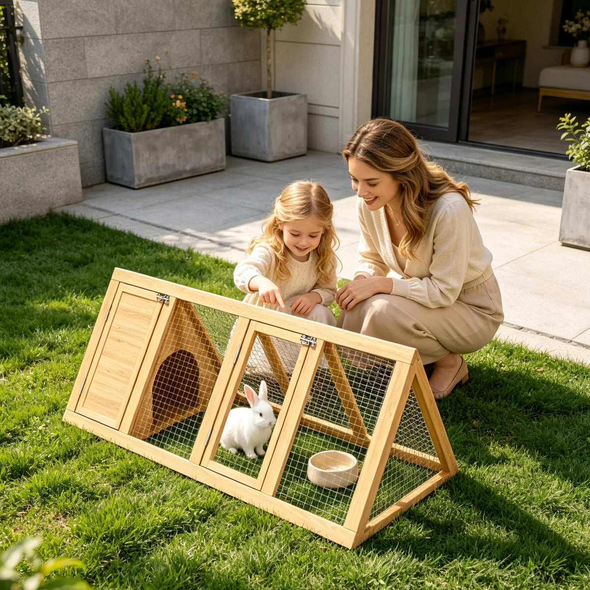 A-Frame Wooden Rabbit Hutch with Run H950