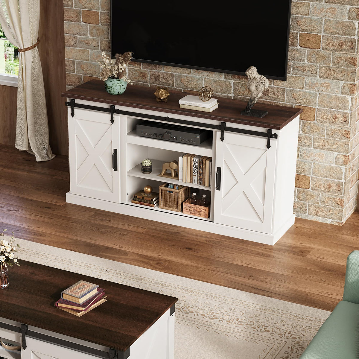 White Sliding Barn Door TV Stand K1264