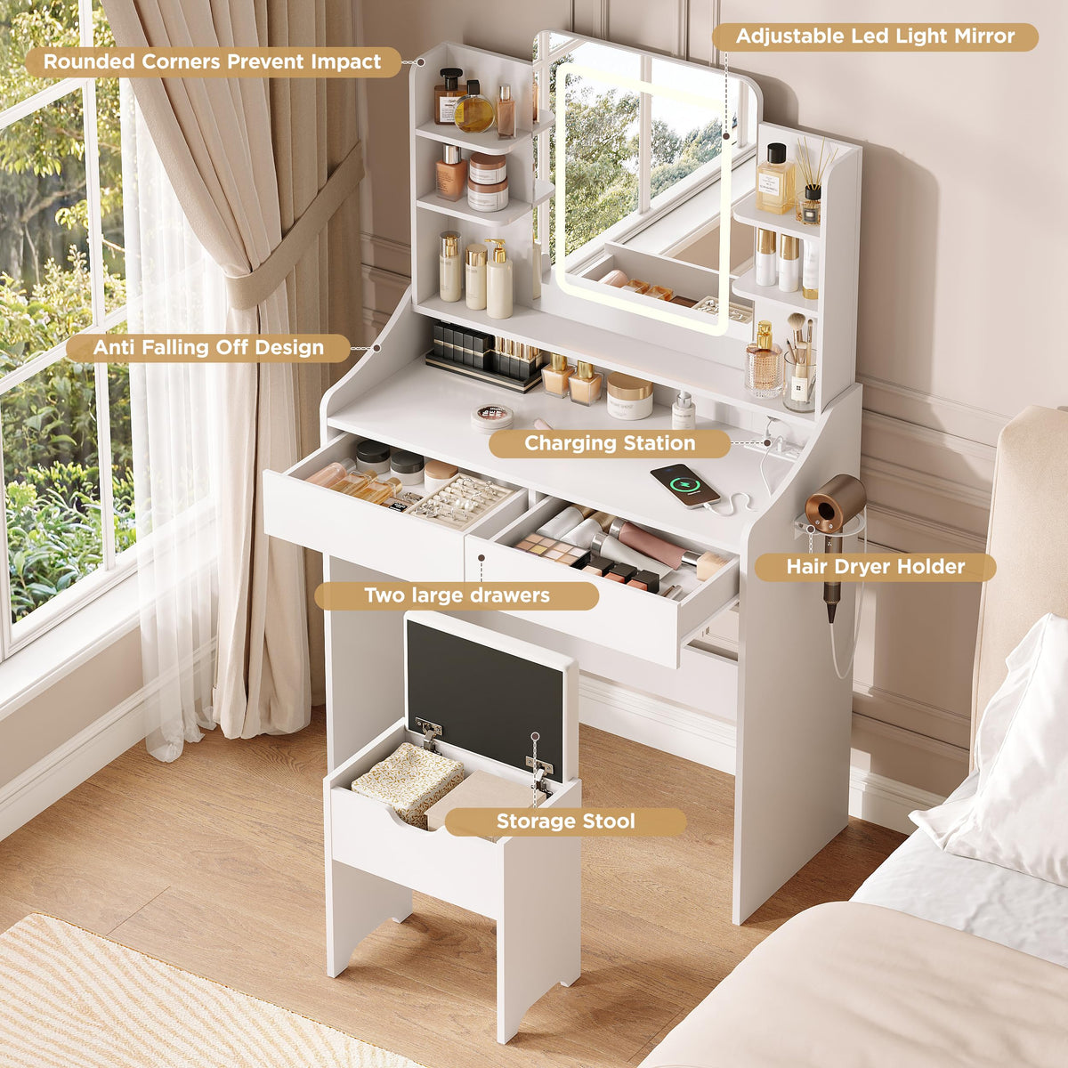 Vanity Desk with Lighted Mirror X237936