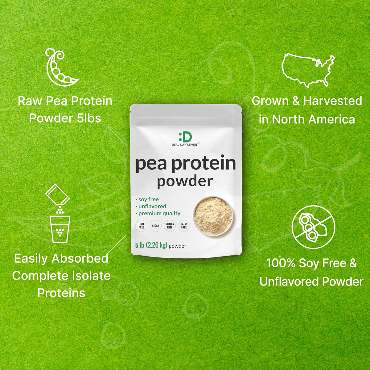 Unflavored Pea Protein Powder 5lbs Isolate Vegan Soy Free K866